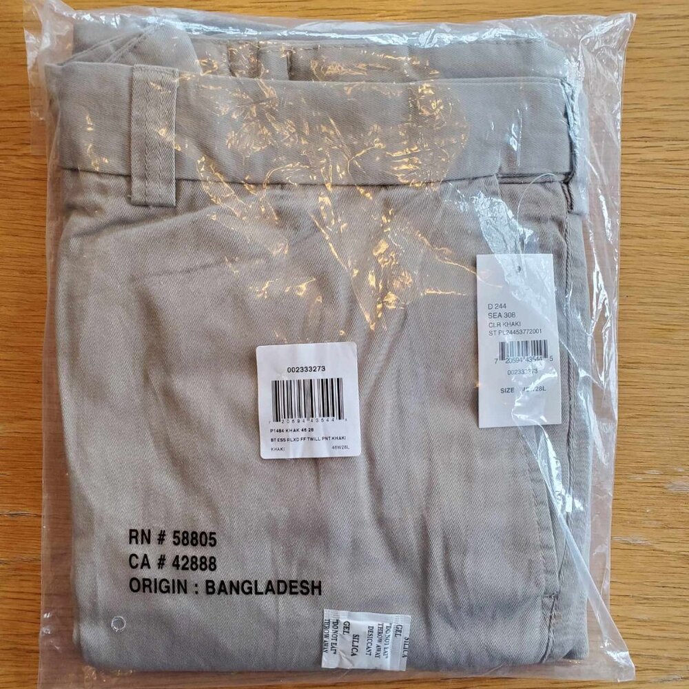 Big & Tall Essentials by DXL Relaxed Flat-Front Twill Khaki Pants 46Wx28L